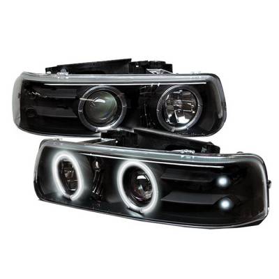 Chevrolet Silverado Spyder CCFL LED Projector Headlights - Black - 444-DCH11-LTDRL-BK