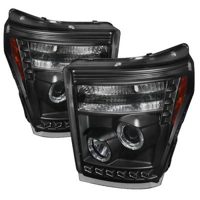 Ford F350 Superduty Spyder Projector Headlights - LEDHalo - DRL - Black - 444-FS11-HL-BK