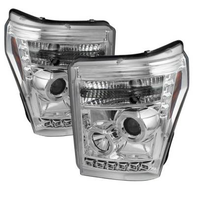 Ford F350 Superduty Spyder Projector Headlights - LED Halo - DRL - Chrome - 444-FS11-HL-C