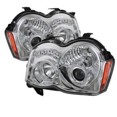 Jeep Grand Cherokee Spyder Projector Headlights - LED Halo - LED - Chrome - 444-JGC08-HL-C