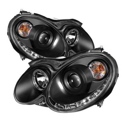 Mercedes-Benz CLK Spyder Projector Headlights LED Halo - DRL - Black - 444-MBCLK03-DRL-BK