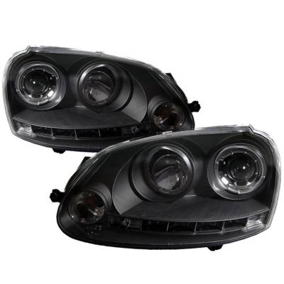 Volkswagen Jetta Spyder Projector Headlights LED Halo - DRL LED - Black - 444-VG06-HL-BK