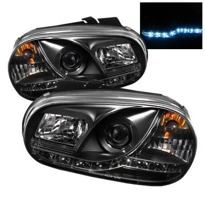 Volkswagen Golf Spyder Projector Headlights - DRL LED - Black - 444-VG99-DRL-BK