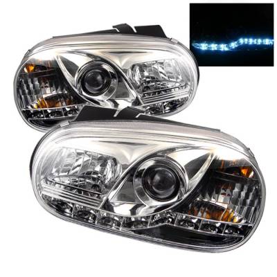 Volkswagen Golf Spyder Projector Headlights - DRL LED - Chrome - 444-VG99-DRL-C