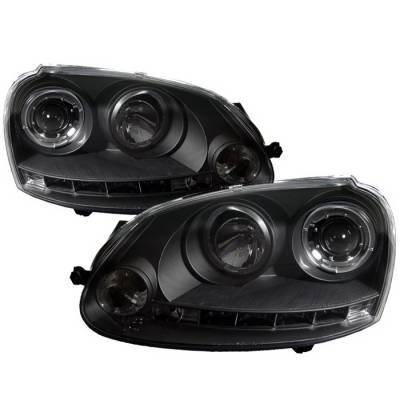 Volkswagen Jetta Spyder Halo LED Projector Headlights - Black - 444-VP01-DRL-BK