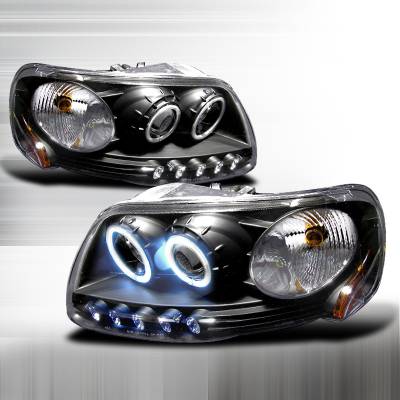 Ford F150 Spec-D CCFL Halo Projector Headlights - Black - 4LHP-F150971PCJM-KS