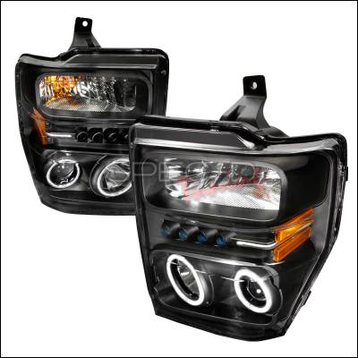 Ford F250 Spec-D CCFL Halo Projector Headlights - Black - 4LHP-F25008JM-KS