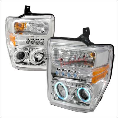 Ford F250 Spec-D CCFL Halo Projector Headlights - Chrome - 4LHP-F25008-KS