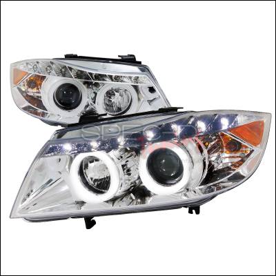 BMW 3 Series Spec-D SMD LED Iced Halo Projector Headlights - Chrome Housing - 6LHP-E9005-8-TM