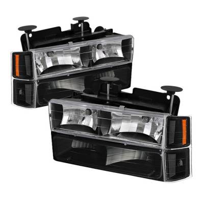 GMC CK Truck Spyder Crystal Headlights with Corner & Bumper - HD-JH-CCK88-AM-BK-SET