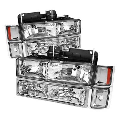 GMC CK Truck Spyder Crystal Headlights with Corner & Bumper - HD-JH-CCK88-AM-C-SET