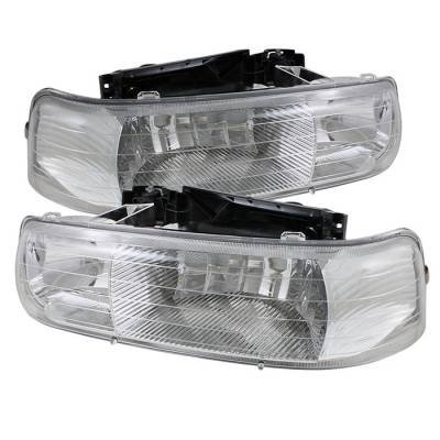 Chevrolet Silverado Spyder Amber Crystal Headlights - Chrome - HD-JH-CSIL99-C