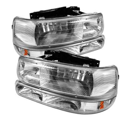 Chevrolet Silverado Spyder Amber Crystal Headlights with Bumper Lights - Chrome - HD-JH-CSIL99-SET-AM-C