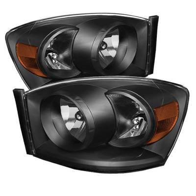 Dodge Ram Spyder Amber Crystal Headlights - Black - HD-JH-DR06-AM-BK