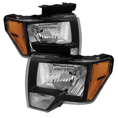 Ford F150 Spyder Amber Crystal Headlights - Black - HD-JH-FF15009-AM-BK