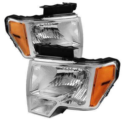 Ford F150 Spyder Amber Crystal Headlights - Chrome - HD-JH-FF15009-AM-C