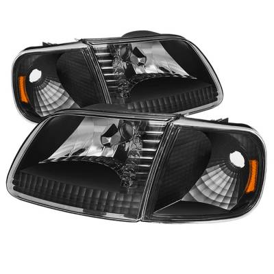 Ford F150 Spyder Crystal Headlights with Corner - Chrome - HD-JH-FF15097-SET-AM-BK