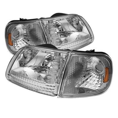 Ford F150 Spyder Crystal Headlights with Corner - Chrome - HD-JH-FF15097-SET-AM-C