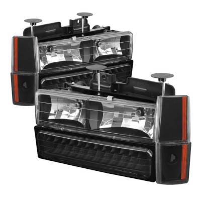 Chevrolet CK Truck Spyder Crystal Headlights with Corner & LED Bumper - Black - HD-JH-GMCCK88-LED-AM-BK-SET