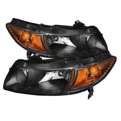 Honda Civic 2DR Spyder Amber Crystal Headlights - Black - HD-JH-HC06-2DR-AM-BK