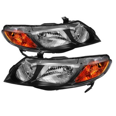 Honda Civic 4DR Spyder Crystal Headlights Amber - Black - HD-JH-HC06-4DR-AM-BK