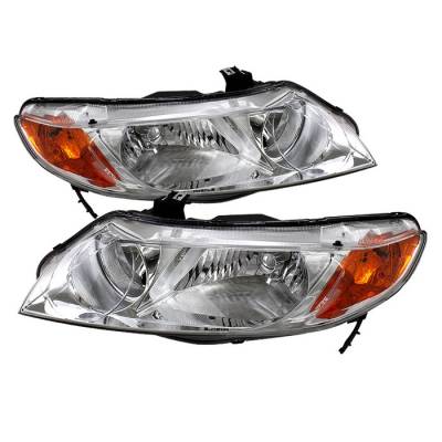 Honda Civic 4DR Spyder Crystal Headlights Amber - Chrome - HD-JH-HC06-4DR-AM-C