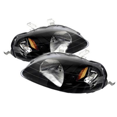 Honda Civic Spyder Amber Crystal Headlights - Black - HD-JH-HC99-AM-BK