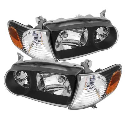 Toyota Corolla Spyder Crystal Headlights with Amber Corner Lights - Black - HD-JH-TC01-AM-BK