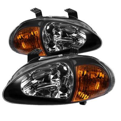 Honda Del Sol Spyder Amber Crystal Headlights - Black - 1PC - HD-ON-HDEL93-1P-AM-BK