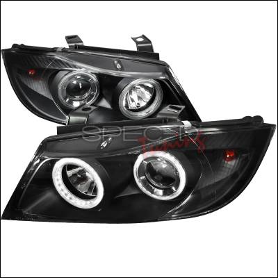 BMW 3 Series Spec-D Projector Headlights - Black Housing - With Daylight Ring Kit - LHP-E9005JM-DL-APC