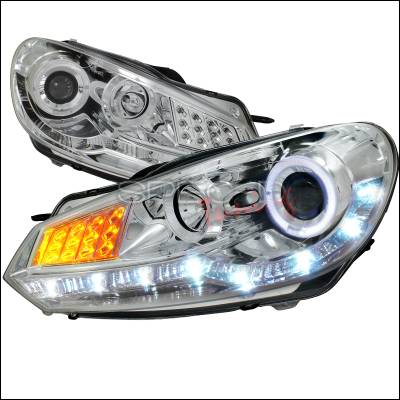 Volkswagen Golf Spec-D R8 Style Projector Headlight - Chrome Housing with LED Signal - LHP-GLF10-8V2-TM