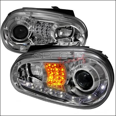 Volkswagen Golf Spec-D R8 Style Halo LED Projector with LED Signal - Chrome - LHP-GLF99-8V2-TM