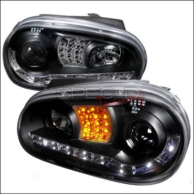 Volkswagen Golf Spec-D R8 Style Halo LED Projector with LED Signal - Black - LHP-GLF99JM-8V2-TM