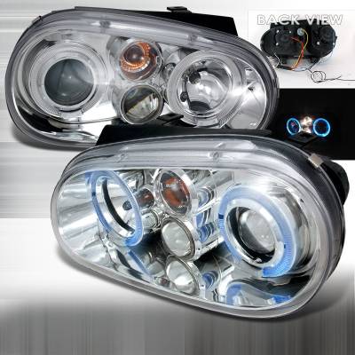 Volkswagen Golf Spec-D Halo LED Projector Headlights - Chrome - LHP-GLF99-TM