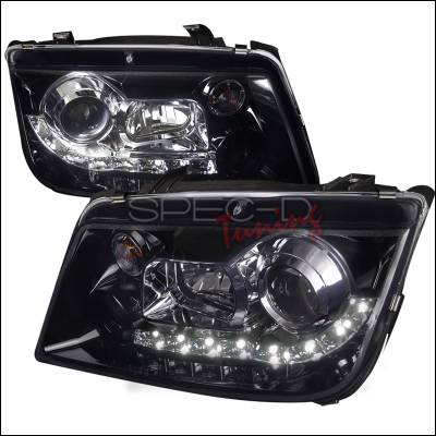 Volkswagen Jetta Spec-D R8 Style Smoked Lens Gloss - Black Housing Projector Headlights - LHP-JET99G-8-TM