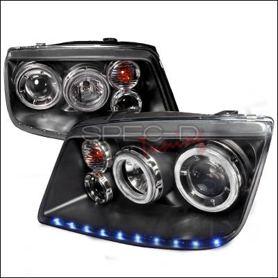 Volkswagen Jetta Spec-D LED Stripe Dual Halo Projector Headlights - Black - LHP-JET99JM-APC