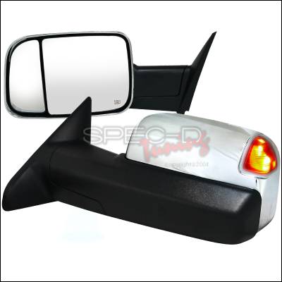 Dodge Ram Spec-D Heated Towing Mirrors Power - Chrome - RMX-RAM1025CRH-P-FS