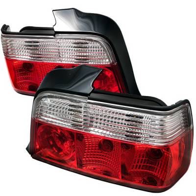 BMW 3 Series 4DR Spyder Crystal Taillights - Red Clear - 111-BE3692-4D-LED-SM