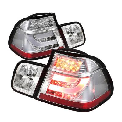 BMW 3 Series 4DR Spyder Light Bar Style LED Taillights - Chrome - 111-BE4699-4D-LBLED-C