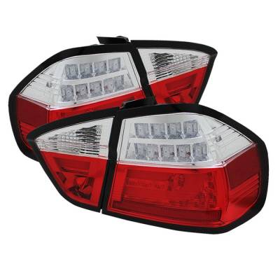 BMW 3 Series 4DR Spyder LED Indicator Light Bar LED Taillights - Red Clear - 111-BE9006-LBLED-G2-RC