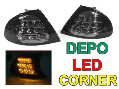 BMW E46 4D/5D Crystal Smoke Amber DEPO Led Corner Lights - Black Housing