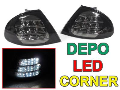 BMW E46 4D/5D Crystal Smoke White DEPO Led Corner Lights - Black Housing