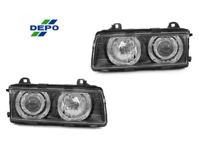 BMW E36 Black Projector Angel DEPO Headlight - H7/H7