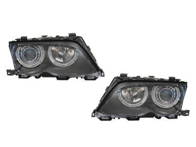 BMW E46 4D Depo H7 Projector DEPO Headlight W/ Angel Eyes & Auto-Leveling Motor