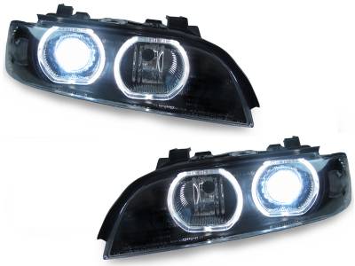 BMW E39 Depo D2S Black Housing V3 U-Ring Led Angel DEPO Headlight W/ Motor