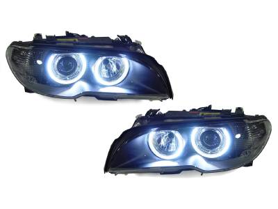 BMW E46 2D/Cabrio P46 Black DEPO Headlight + Uhp Led Halo 